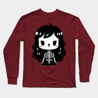 Kawaii Chibi Girl in a Skeleton Costume | Cute Halloween Costume Design Long Sleeve T-Shirt